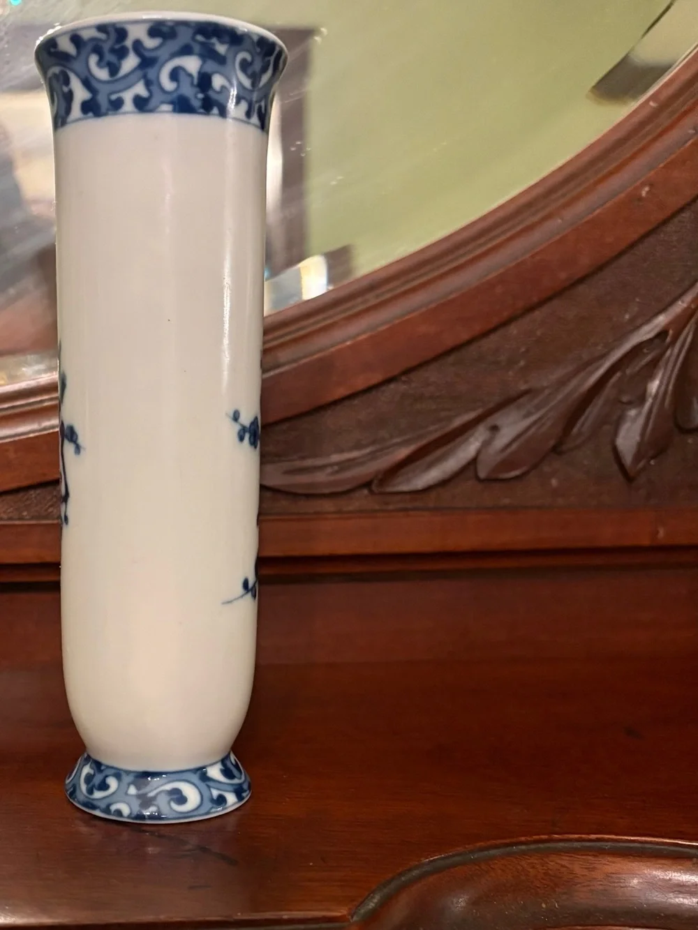 Vintage Andrea By Sadek Blue and White Porcelain Bud Vase with Bird Motif